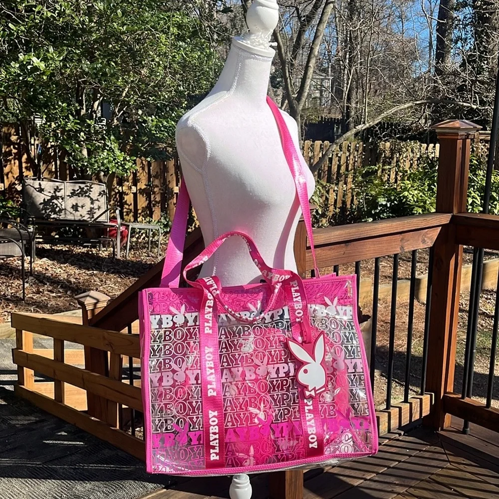 Playboy Travel Tote PINK Signature Logo Clear Thick PVC Vinyl 4 Piece Set NWT - Picture 14 of 14